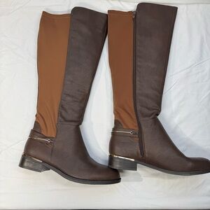 Brown Two-Tone Heeled Boots